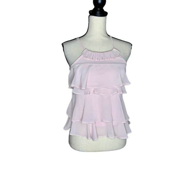 Express Tops - Express Light Pink Sleeveless Ruffle Blouse Women's Size Extra Small XS